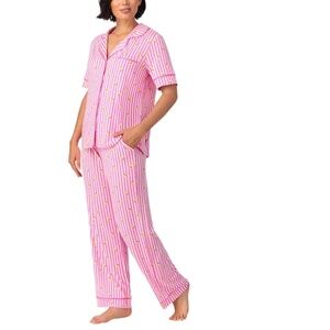 Room Service Cabana Stripe Lemons Notched Collar Stretchy Soft Pajamas PJ Set S